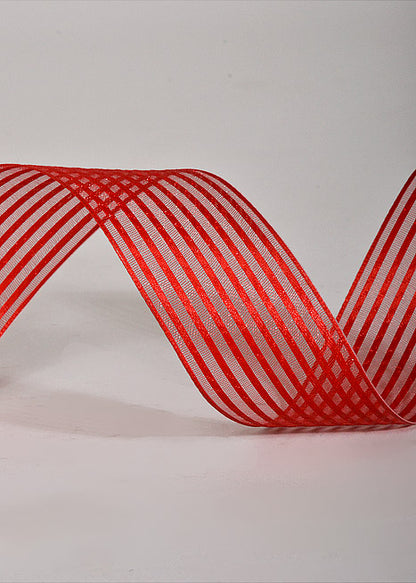 1.5" X 50Yds Wired Sheer Stripe Ribbon Red