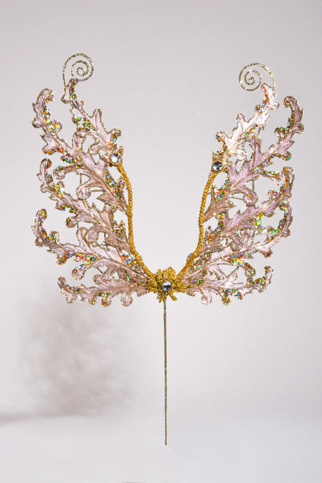22.5" Metal W/Jewel Angel Wing Stem Ivory/Gold