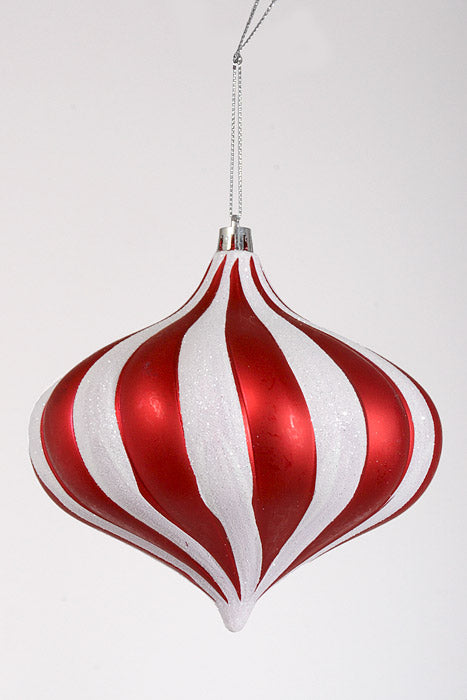 6" Onion Ornament with Glitter Red/White