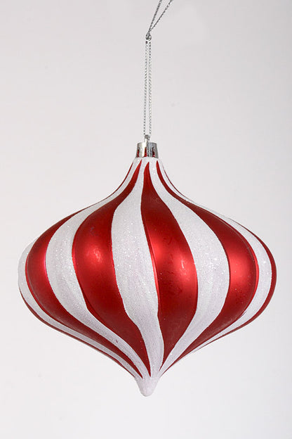 6" Onion Ornament with Glitter Red/White