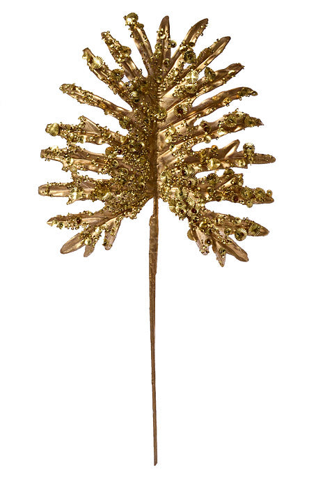 25" Fan Palm Sequin Glitter Stem Gold