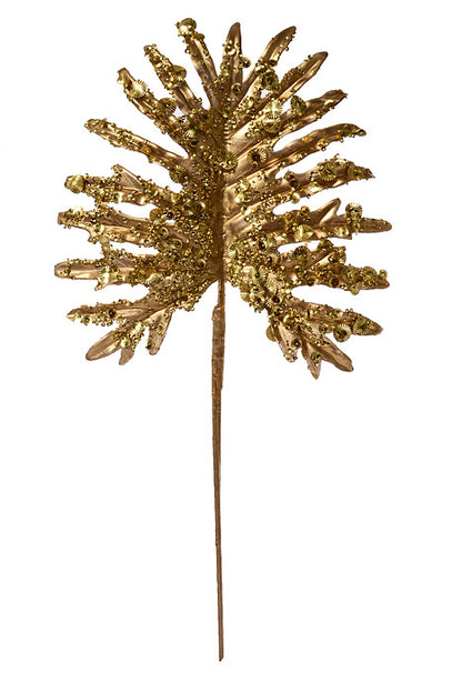 25" Fan Palm Sequin Glitter Stem Gold