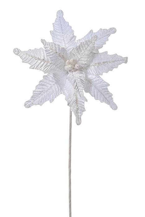 24" Glitter Edge Bugle Bead Velvet Poinsettia White