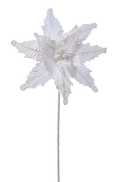 24" Glitter Edge Bugle Bead Velvet Poinsettia White
