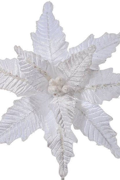 24" Glitter Edge Bugle Bead Velvet Poinsettia White