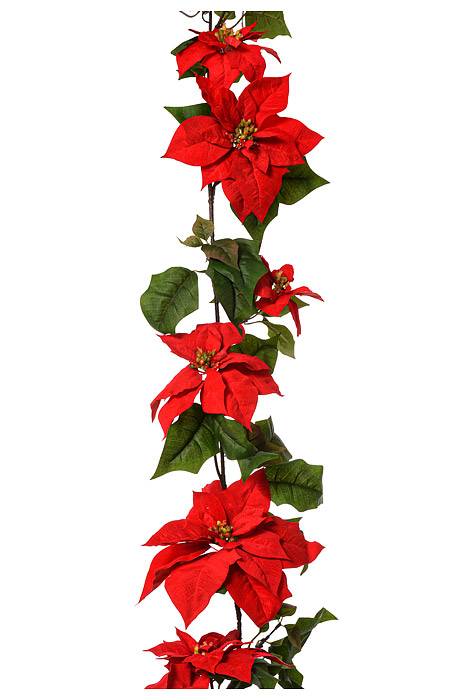 6Ft Velvet Poinsettia Garland Red