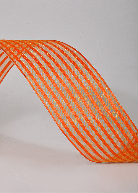 1.5" X 50Yds Wired Sheer Stripe Ribbon Orange