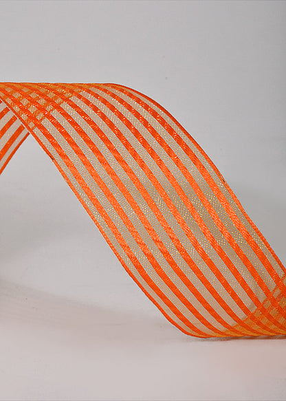 1.5" X 50Yds Wired Sheer Stripe Ribbon Orange
