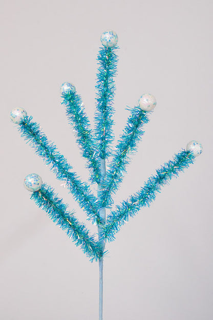 23" Tinsel And Glitter Ball Spray Blue