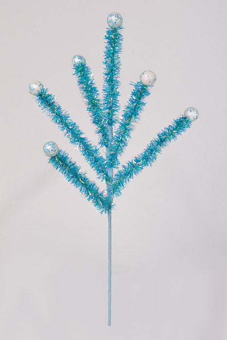 23" Tinsel And Glitter Ball Spray Blue