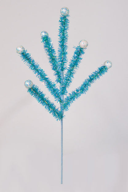 23" Tinsel And Glitter Ball Spray Blue