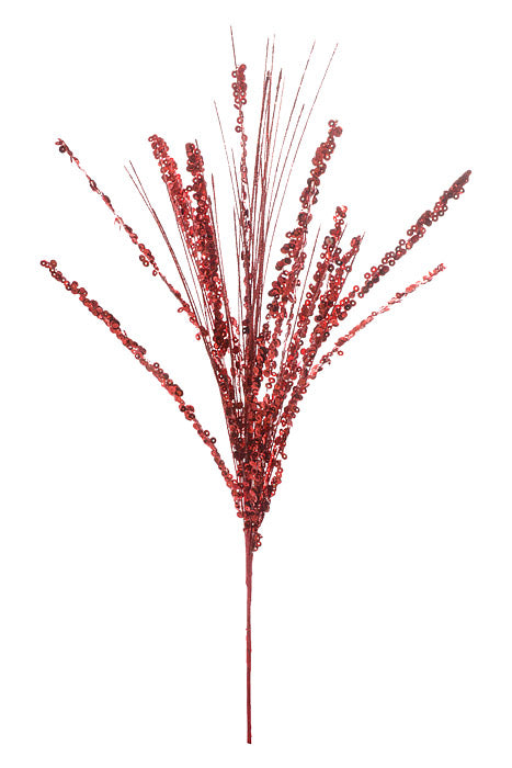 27.5" Sequined Glittered Spray Red
