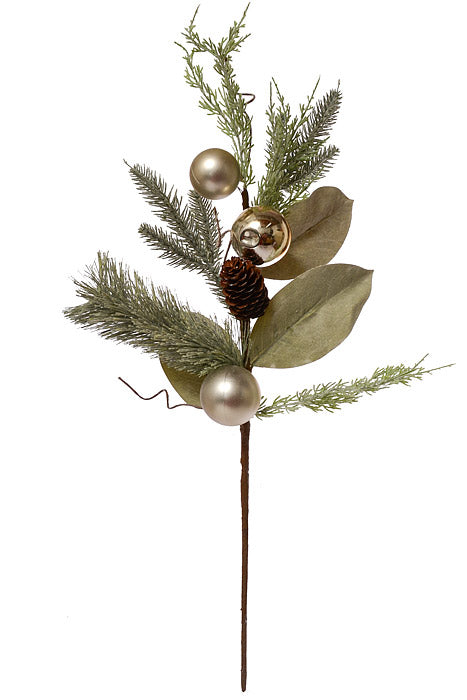 28" Ball Pine Cone Magnolia Leave Spray Champagne