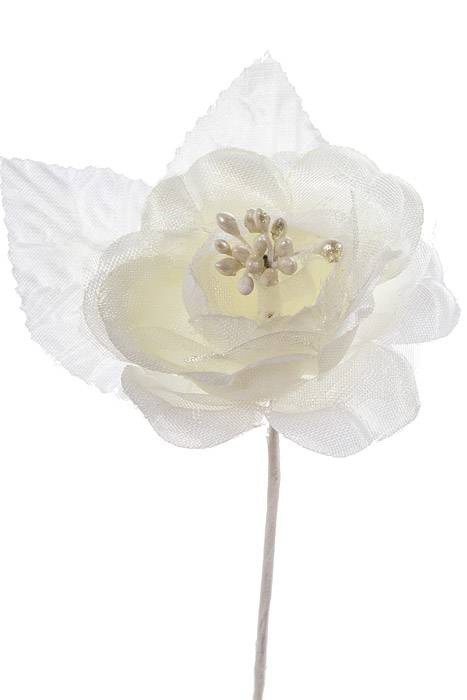 3.5" Satin Rose Pick W/pips Ivory Pkg/12