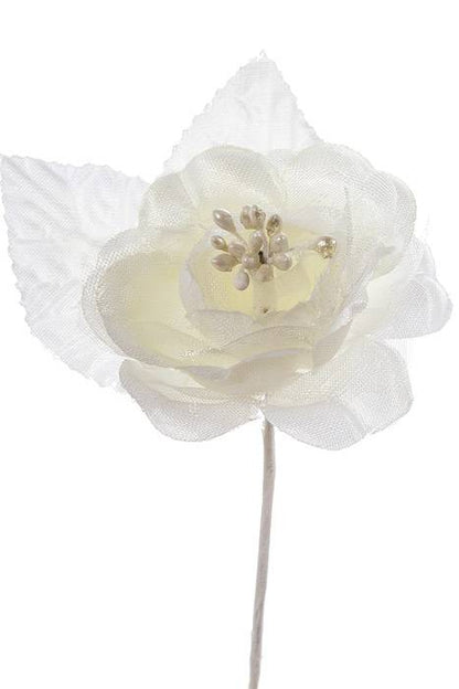 3.5" Satin Rose Pick W/pips Ivory Pkg/12