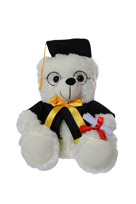 12" Graduation Bear With Glass White/Black