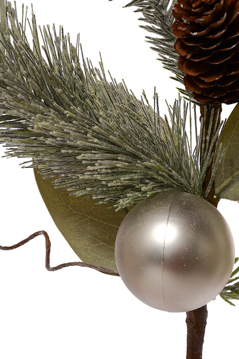 28" Ball Pine Cone Magnolia Leave Spray Champagne