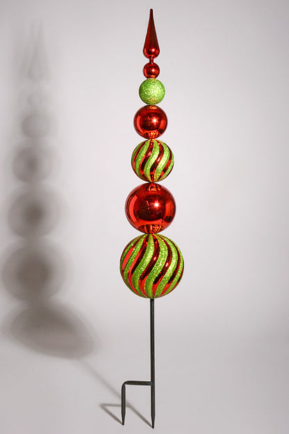 36" Ball Stack Shinny/Mix Glitter Finial Stake Ornament Red/Green