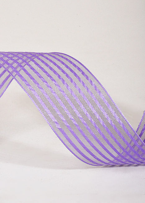 1.5" X 50Yds Wired Sheer Stripe Ribbon Lavender