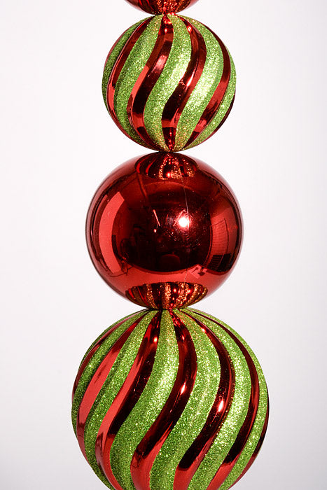 36" Ball Stack Shinny/Mix Glitter Finial Stake Ornament Red/Green
