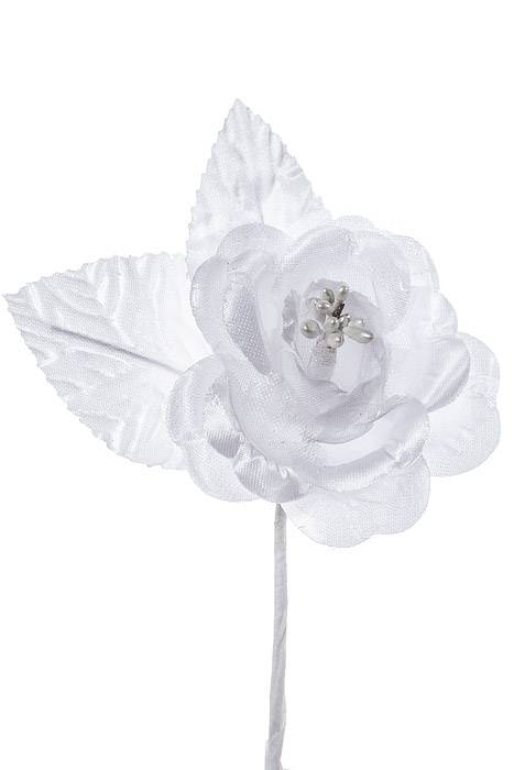 3.5" Satin Rose Pick W/pips White Pkg/12