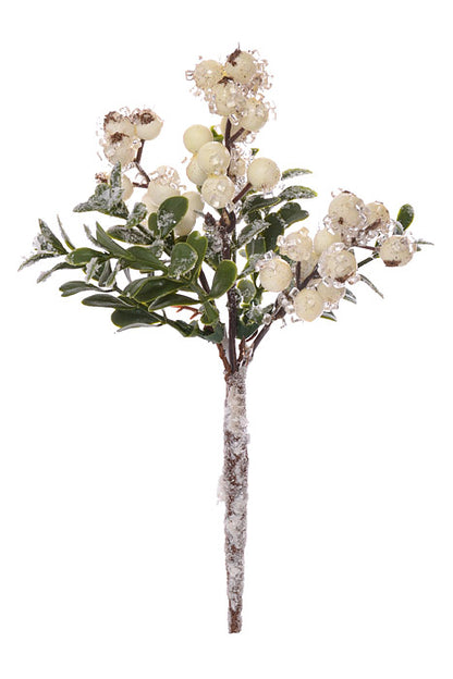 8" Iced Berry Boxwood Pick Frosted White