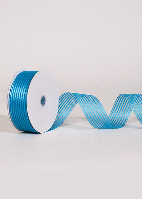 1.5" X 50Yds Wired Sheer Stripe Ribbon Turquoise