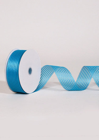 1.5" X 50Yds Wired Sheer Stripe Ribbon Turquoise