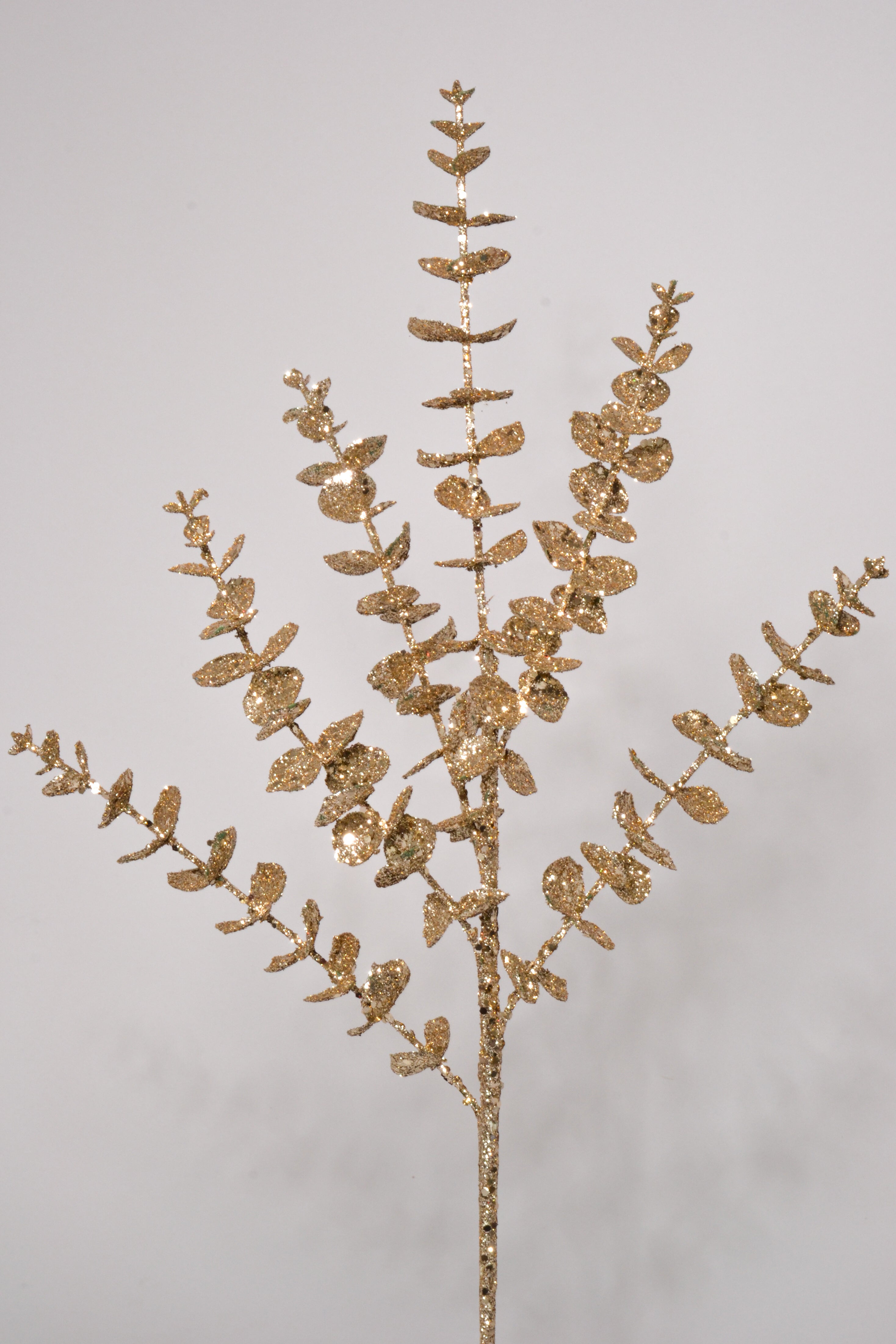 25" Glitter Eucalyptus Spray Champagne Gold