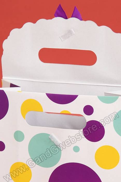 7.5" X 10.5" X 3.5" Paper Gift Bag W/bow Polka Dot Purple Pkg/12
