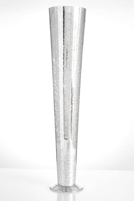 4.25&quot; X 19.5&quot;   Trumpet Glass Vase Mercury Silver