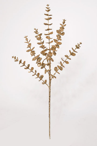 25" Glitter Eucalyptus Spray Champagne Gold