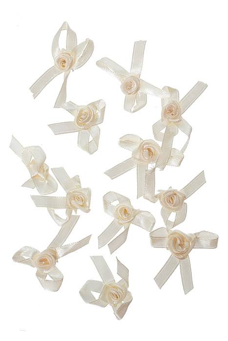 1" - 1.5" Ribbon Bow W/rose Ivory Pkg/12