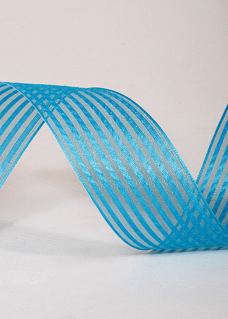 1.5" X 50Yds Wired Sheer Stripe Ribbon Turquoise