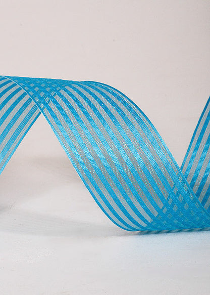 1.5" X 50Yds Wired Sheer Stripe Ribbon Turquoise