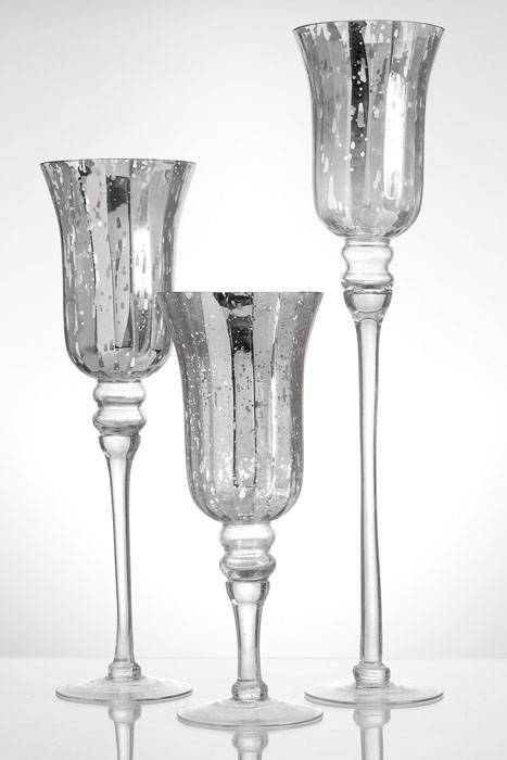 11.75&quot;/16&quot;/19.5&quot; Mercury Glass Candle Holder Silver Set/3