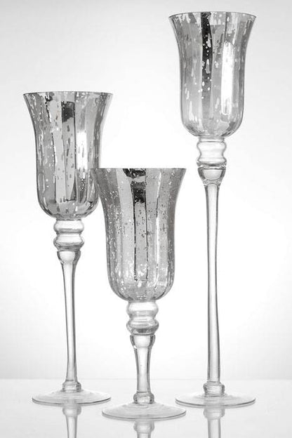 11.75&quot;/16&quot;/19.5&quot; Mercury Glass Candle Holder Silver Set/3