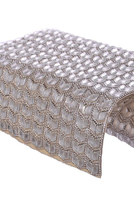 7.75" X 72" Chevron Crystal Runner Silver