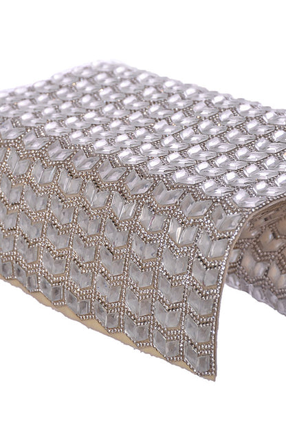 7.75" X 72" Chevron Crystal Runner Silver