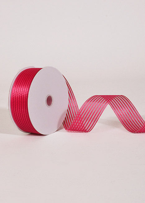 1.5" X 50Yds Wired Sheer Stripe Ribbon Fuchsia