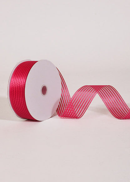 1.5" X 50Yds Wired Sheer Stripe Ribbon Fuchsia