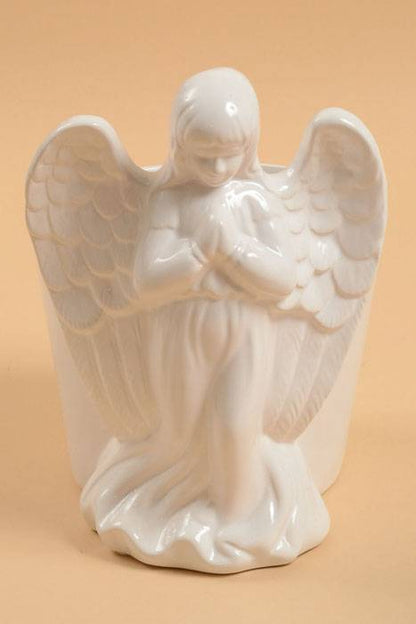 6.5" X 5.5" Round Angel Ceramic Pot White