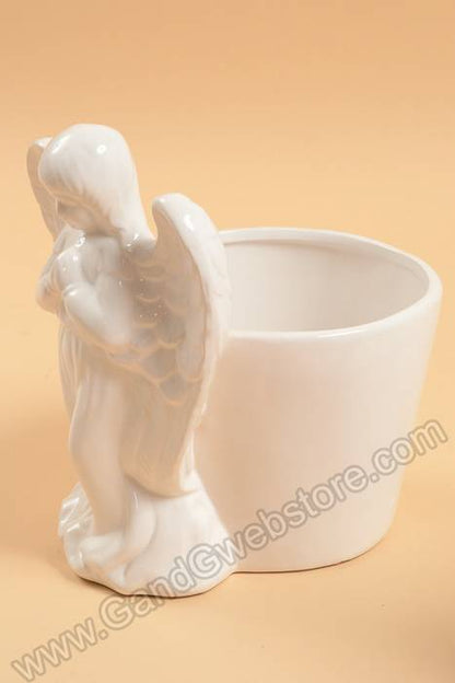 6.5" X 5.5" Round Angel Ceramic Pot White