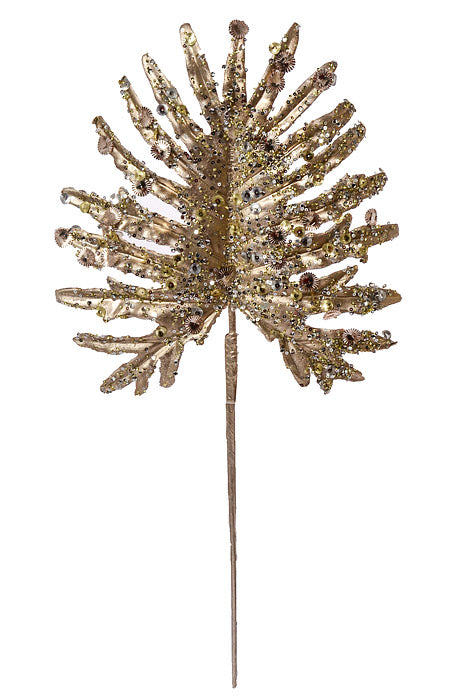 25" Fan Palm Sequin Glitter Stem Champagne