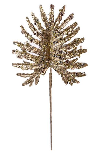 25" Fan Palm Sequin Glitter Stem Champagne