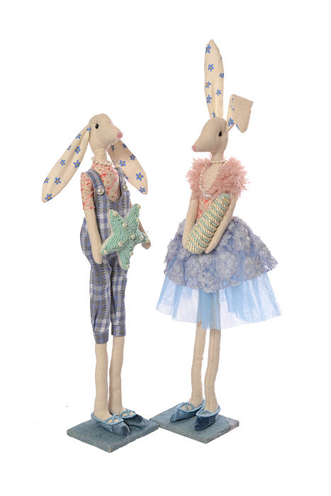 4.7" X 3.9" X 21" Easter Rabbit Blue/Pink Set/2