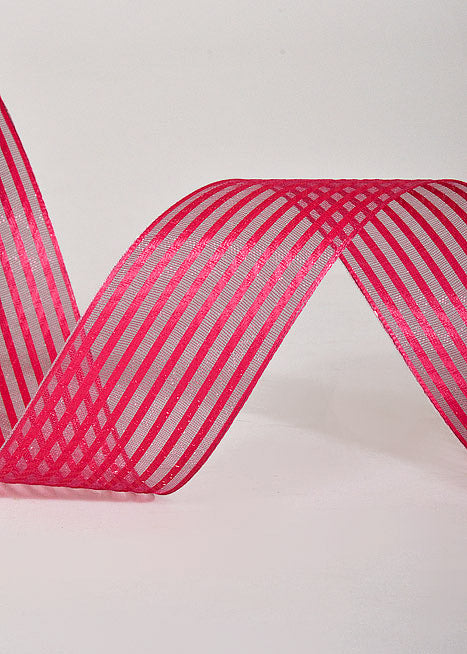 1.5" X 50Yds Wired Sheer Stripe Ribbon Fuchsia