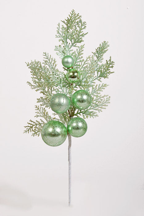 15" Glitter Ball Metallic Cedar Spray Mint