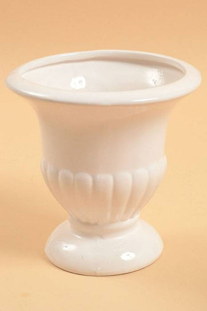 8" Small Ceramic Glazed Urn White