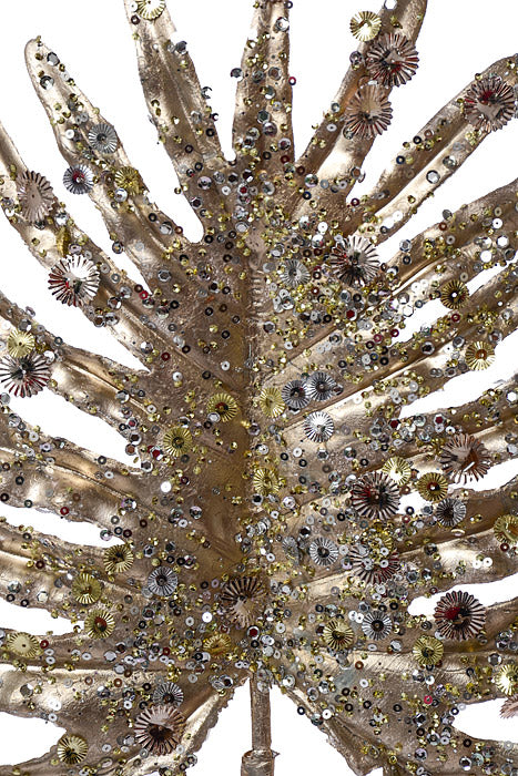 25" Fan Palm Sequin Glitter Stem Champagne